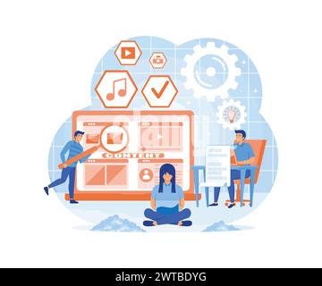 Creating Content, Copywriting, Marketing Concept. Home Based Copywriter, Writer, Freelancer, Smm Manager, Digital Marketer Create Advertising Post. fl Stock Vector