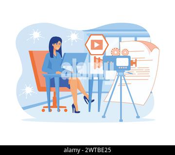 Content writer. Media creator and online freelance article writer, blog copywriter and content maker concept. flat vector modern illustration Stock Vector