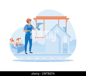 Home renovation abstract concept. Carpenter building maintenance, woodwork abstract metaphor. flat vector modern illustration Stock Vector