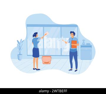 Hotel business concept. Experienced manager training staff. flat vector modern illustration Stock Vector