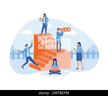 Self growth and personal development progress stages. Reaching for career goals and success. Ambition ladders and potential accomplishment vision for Stock Vector