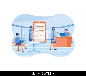Business development concept. Mobile application development and design process with business team working. flat vector modern illustration Stock Vector