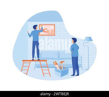 Home repair services, professional workers Ladders for repair tools. flat vector modern illustration Stock Vector