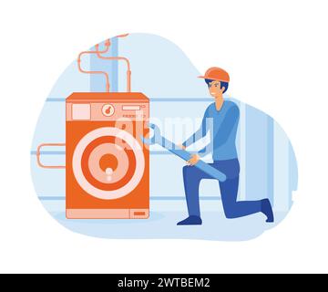 House maintenance concept. Basement services, Hire contractor metaphor. flat vector modern illustration Stock Vector