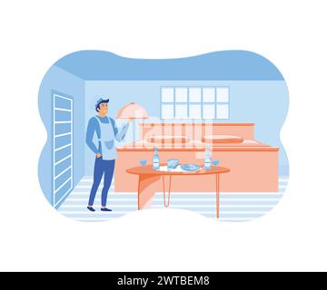 Hotel jobs. Room service, breakfast in bed, hospitality business. flat vector modern illustration Stock Vector