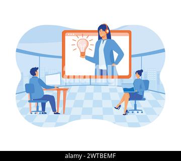 Online assistant 1 Concept. Female hotline operator advises client. flat vector modern illustration Stock Vector