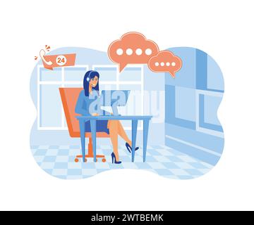Customer service, hotline operator advises customer, online global technical support, customer and operator. flat vector modern illustration Stock Vector