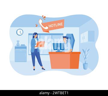 Hotline operator concept. Customer support department staff, telemarketing agents. Online support. flat vector modern illustration Stock Vector