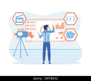 Motion design studio. Freelancer Designer, animator, storyteller creating motion graphic content. Multimedia content, video post production, footage e Stock Vector