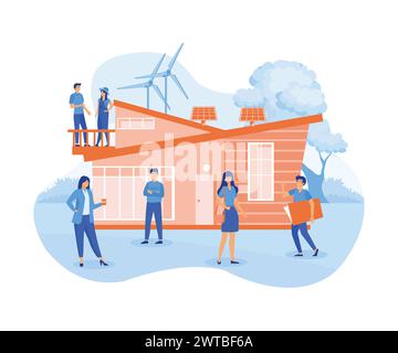 Concept modular Smart home for web page, social media, documents. technology system with centralized control. modular, electro car, eco house, save pl Stock Vector