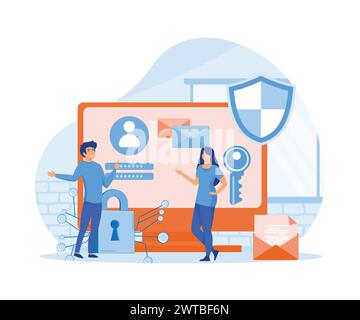 Data protection Concept. Data security and privacy and internet security. flat vector modern illustration Stock Vector