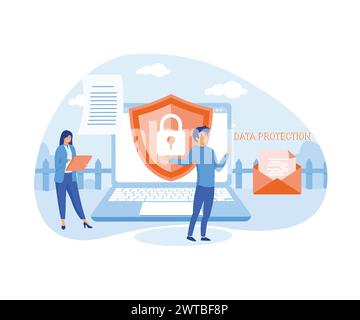 Data protection Concept for web page, banner, presentation, social media, documents, cards, posters. flat vector modern illustration Stock Vector