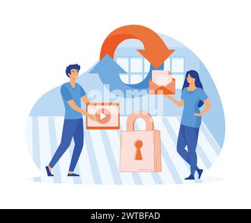 Protecting Data And Legal Information, Woman Exchange Media Files for Secure Envelope. General Privacy Regulation. flat vector modern illustration Stock Vector