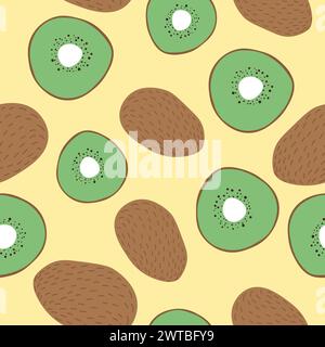 Cut and whole kiwi fruit pattern or background Stock Vector