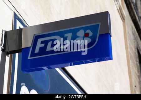 Bordeaux , France -  03 12 2024 : fdj logo sign and brand text facade wall French national lottery operator store agency Stock Photo