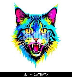 A mesmerizing piece of art featuring a neon-colored animal against a dark backdrop, accentuated with splashes of vibrant colors that bring the majesti Stock Photo