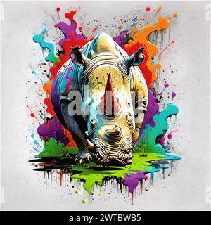 A mesmerizing piece of art featuring a neon-colored animal against a dark backdrop, accentuated with splashes of vibrant colors that bring the majesti Stock Photo