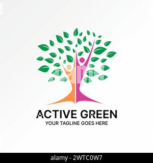 Logo design graphic concept creative premium vector stock abstract icon unique tree with 2 people active happy. Related to health care disease recover Stock Vector