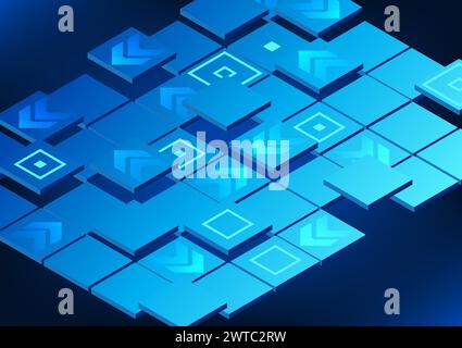 Technology background Blockchain Data storage technology systems that are linked together into a network through computer coding, Geometric squares ar Stock Vector