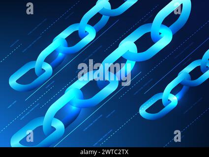 Blockchain technology A long chain connected together. with number code Shows data storage technology that are linked together into a network through Stock Vector