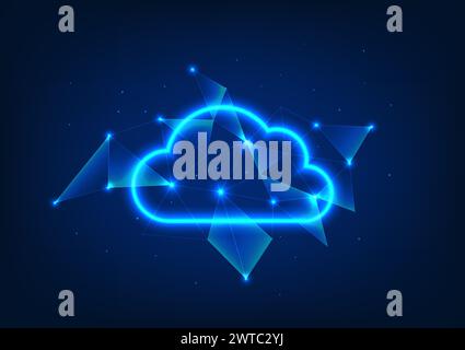 Cloud technology Clouds with light all around and connected lines. Depicts the worldwide data collection system via the Internet network. It is a secu Stock Vector