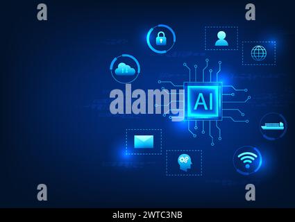 Microchip technology that has an artificial intelligence system to learn and process the work of the system To be suitable for users of AI chips conne Stock Vector