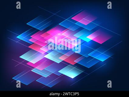 Abstract technology background geometric shape The squares are placed on top of each other. Shows the data technology of storing system data in server Stock Vector