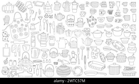 Big set of Hand drawn illustration kitchen tools. Stock Vector