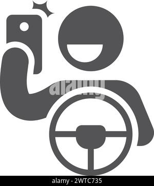 Driving car and making selfie. Photo black icon Stock Vector