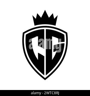 CG Letter bold monogram with shield and crown outline shape with black ...