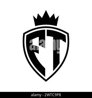 FT Letter bold monogram with shield and crown outline shape with black ...