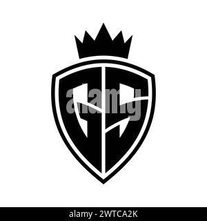 GS Letter bold monogram with shield shape and sharp crown inside shield ...