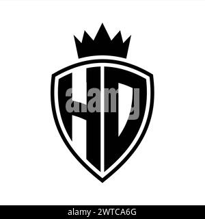 HD Letter bold monogram with shield and crown outline shape with black ...