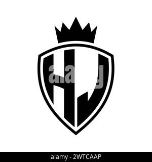 HJ Letter bold monogram with shield and crown outline shape with black ...