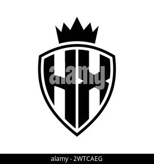 HX Letter bold monogram with shield and crown outline shape with black ...
