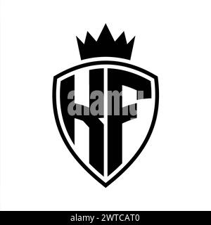 KF Letter bold monogram with shield and crown outline shape with black and white color design template Stock Photo