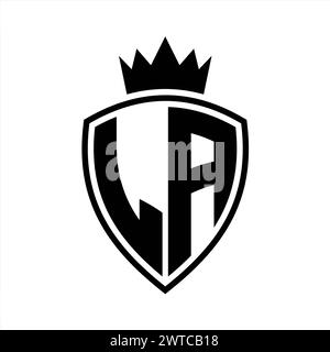 LA Letter bold monogram with shield and crown outline shape with black ...