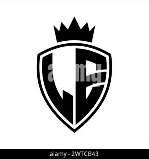 LE Letter bold monogram with shield shape and sharp crown inside shield ...