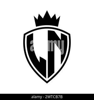 LN Letter bold monogram with shield and crown outline shape with black ...