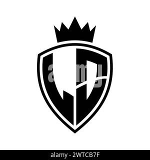 LO Letter bold monogram with shield and crown outline shape with black ...