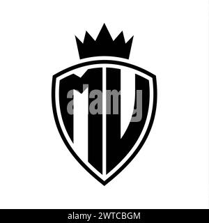 MU Letter bold monogram with shield and crown outline shape with black ...