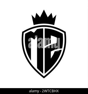 MZ Letter bold monogram with shield and crown outline shape with black ...