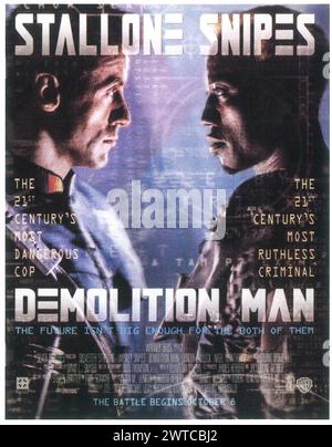 1993 Demolition Man movie poster, Director: Marco Brambilla, with Sylvester Stallone, Wesley Snipes Stock Photo