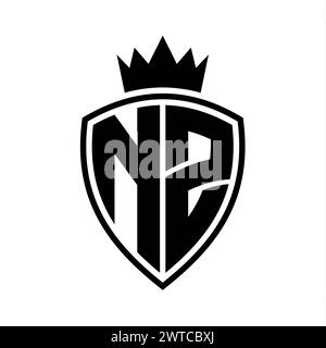NZ Letter bold monogram with shield shape and sharp crown inside shield ...