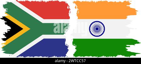 India and South Africa grunge flags connection, vector Stock Vector