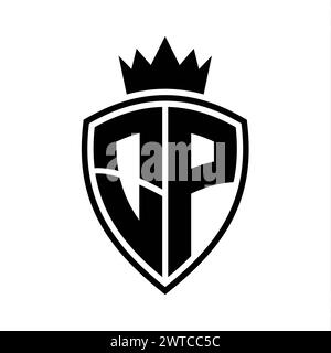 CP Letter bold monogram with shield and crown outline shape with black ...