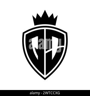 QO Letter bold monogram with shield and crown outline shape with black ...