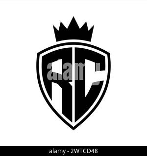 RC Letter bold monogram with shield and crown outline shape with black ...