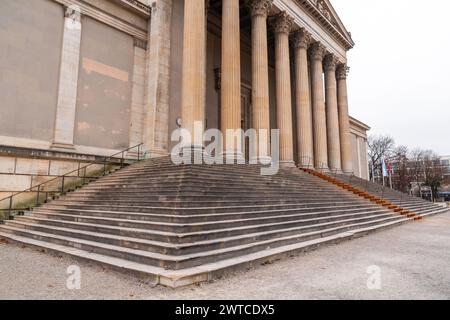 Munich, Germany - DEC 24, 2021: Konigsplatz square, built in the style of European Neoclassicism in the 19th century, hosting the Propylaen Gate, the Stock Photo