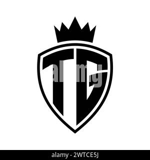 TG Letter bold monogram with shield and crown outline shape with black ...